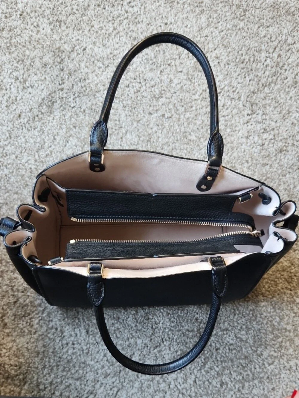 kate spade black pebbled leather satchel with top handles